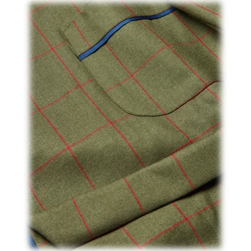 Viola Milano - Unlined Royal British Wool/Silk Dressing Gown - Green/Red Check - Handmade in Italy - Luxury Exclusive Collection - Avvenice^ Shirts