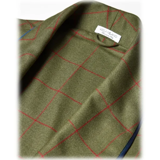 Viola Milano - Unlined Royal British Wool/Silk Dressing Gown - Green/Red Check - Handmade in Italy - Luxury Exclusive Collection - Avvenice^ Shirts