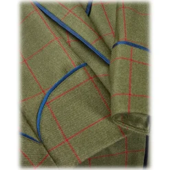 Viola Milano - Unlined Royal British Wool/Silk Dressing Gown - Green/Red Check - Handmade in Italy - Luxury Exclusive Collection - Avvenice^ Shirts