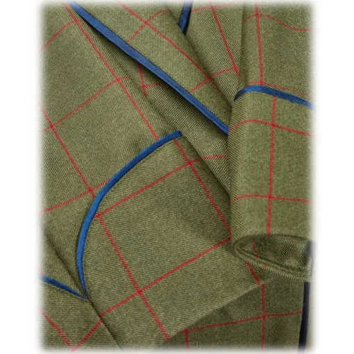 Viola Milano - Unlined Royal British Wool/Silk Dressing Gown - Green/Red Check - Handmade in Italy - Luxury Exclusive Collection - Avvenice^ Shirts
