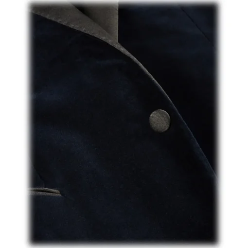 Viola Milano - Velvet Base Peak Lapel Tuxedo Jacket - Navy - Handmade in Italy - Luxury Exclusive Collection - Avvenice