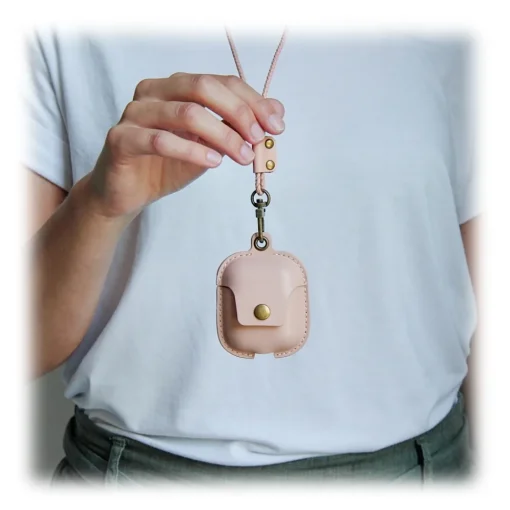 Woodcessories - AirCase - Premium AirPod Leather Necklace Eco Case - Stone Grey - QI Wireless Charging Technology - High Quality - Avvenice