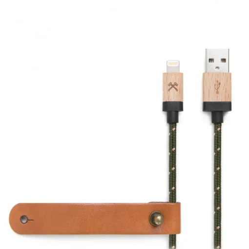 Woodcessories - Maple / Green / Brown - Wooden Mfi Lightning Cable 1.2 m - Eco Cable - Wooden Apple USB Lighting Cable - Avvenice^ Accessories