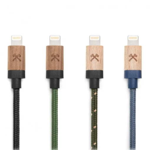 Woodcessories - Maple / Green / Brown - Wooden Mfi Lightning Cable 1.2 m - Eco Cable - Wooden Apple USB Lighting Cable - Avvenice^ Accessories