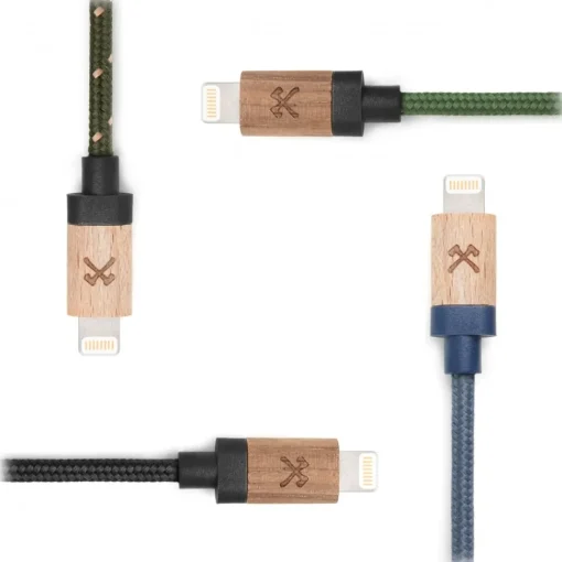 Woodcessories - Maple / Green / Brown - Wooden Mfi Lightning Cable 1.2 m - Eco Cable - Wooden Apple USB Lighting Cable - Avvenice^ Accessories