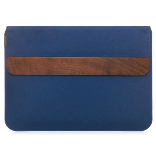 Woodcessories - Walnut / Blue Navy Leather / MacBook Bag - MacBook 13 Pro Ret - Eco Pouch Case - Wooden MacBook Bag - Avvenice