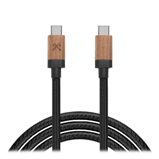 Woodcessories - Walnut / Black - Wooden USB C Cable 1.2 m - Eco Cable - Wooden Apple USB Lighting Cable - Avvenice^ Accessories