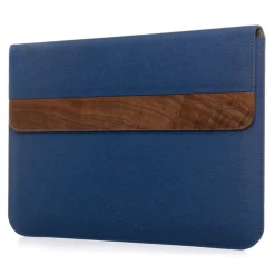 Woodcessories - Walnut / Blue Navy Leather / MacBook Bag - MacBook 13 Pro Ret - Eco Pouch Case - Wooden MacBook Bag - Avvenice