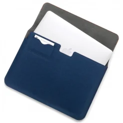 Woodcessories - Walnut / Blue Navy Leather / MacBook Bag - MacBook 13 Pro Ret - Eco Pouch Case - Wooden MacBook Bag - Avvenice