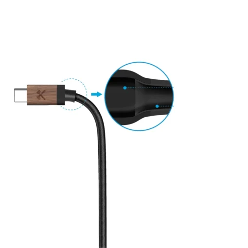 Woodcessories - Walnut / Black - Wooden USB C Cable 1.2 m - Eco Cable - Wooden Apple USB Lighting Cable - Avvenice^ Accessories