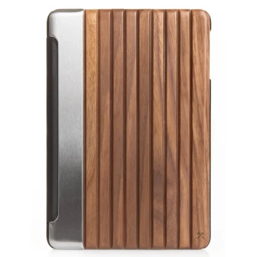 Woodcessories - Walnut / Silver Metal / Leather / Transclucent Hardcover - iPad Mini 1-3 - Flip Case - Eco Guard Metal & Wood - Avvenice^ Skin