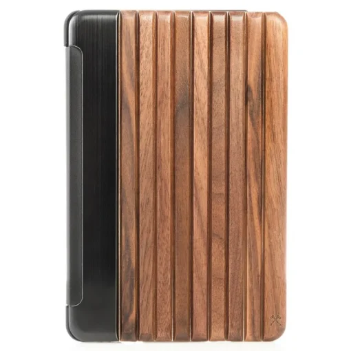 Woodcessories - Walnut / Silver Metal / Leather / Black Hardcover - iPad Mini 4 - Flip Case - Eco Guard Metal & Wood - Avvenice^ Skin