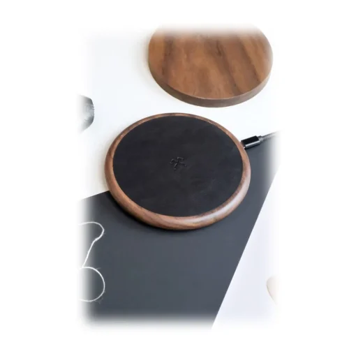 Woodcessories - Wireless Charging Station Dock Qi (10W) - Walnut & Leather - Real Wood Premium Eco Pad - iPhone - Samsung - Avvenice