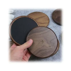 Woodcessories - Wireless Charging Station Dock Qi (10W) - Walnut & Leather - Real Wood Premium Eco Pad - iPhone - Samsung - Avvenice