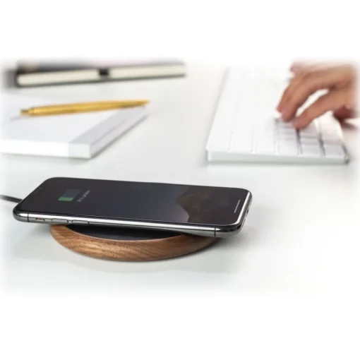 Woodcessories - Wireless Charging Station Dock Qi (10W) - Walnut & Leather - Real Wood Premium Eco Pad - iPhone - Samsung - Avvenice
