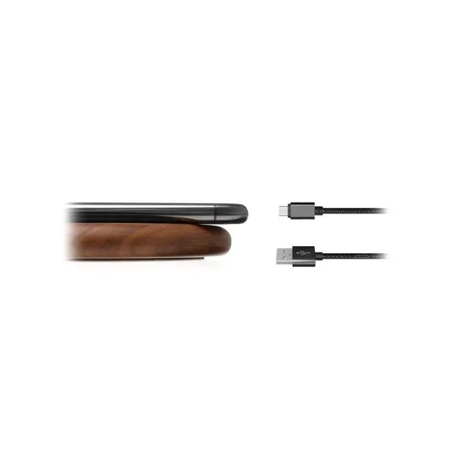 Woodcessories - Wireless Charging Station Dock Qi (10W) - Walnut & Leather - Real Wood Premium Eco Pad - iPhone - Samsung - Avvenice