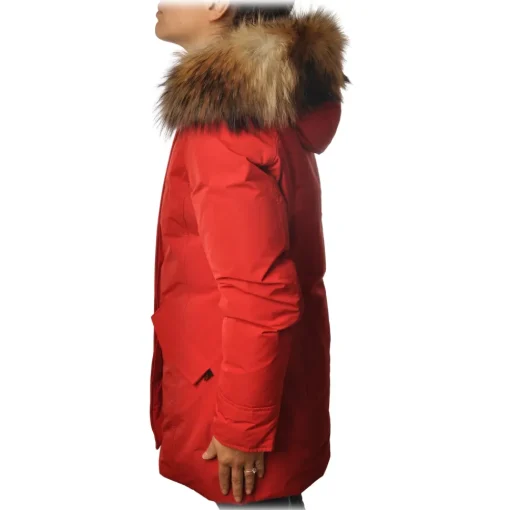 Woolrich - Jacket in Shiny Material with Fur-Trimmed Hood - Red - Jacket - Luxury Exclusive Collection - Avvenice