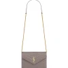 Yves Saint Laurent - Cassandre Envelope Chain Wallet in Grain De Poudre Leather - Fog - Saint Laurent Exclusive Collection - Avvenice