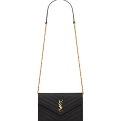 Yves Saint Laurent - Cassandre Envelope Chain Wallet in Grain De Poudre Leather - Black - Saint Laurent Exclusive Collection - Avvenice^ Bags