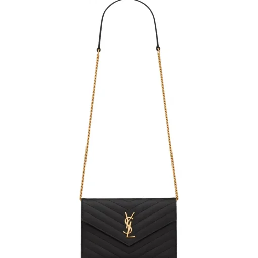 Yves Saint Laurent - Cassandre Envelope Chain Wallet in Grain De Poudre Leather - Black - Saint Laurent Exclusive Collection - Avvenice^ Bags