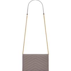 Yves Saint Laurent - Cassandre Envelope Chain Wallet in Grain De Poudre Leather - Fog - Saint Laurent Exclusive Collection - Avvenice