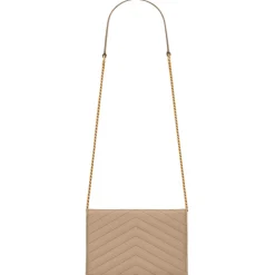 Yves Saint Laurent - Cassandre Envelope Chain Wallet in Grain De Poudre Leather - Dark Beige - Exclusive Collection - Avvenice^ Bags