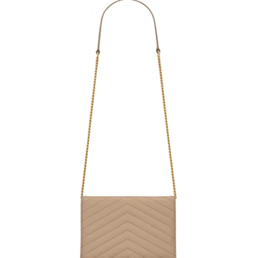 Yves Saint Laurent - Cassandre Envelope Chain Wallet in Grain De Poudre Leather - Dark Beige - Exclusive Collection - Avvenice^ Bags