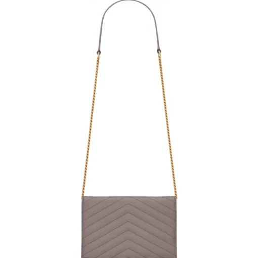 Yves Saint Laurent - Cassandre Envelope Chain Wallet in Grain De Poudre Leather - Fog - Saint Laurent Exclusive Collection - Avvenice