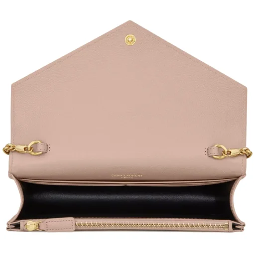 Yves Saint Laurent - Cassandre Envelope Chain Wallet in Grain De Poudre Leather - Pale Pink - Exclusive Collection - Avvenice