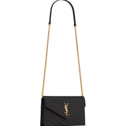 Yves Saint Laurent - Cassandre Envelope Chain Wallet in Grain De Poudre Leather - Black - Saint Laurent Exclusive Collection - Avvenice^ Bags