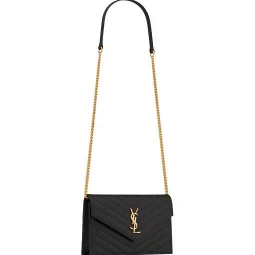 Yves Saint Laurent - Cassandre Envelope Chain Wallet in Grain De Poudre Leather - Black - Saint Laurent Exclusive Collection - Avvenice^ Bags