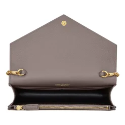 Yves Saint Laurent - Cassandre Envelope Chain Wallet in Grain De Poudre Leather - Fog - Saint Laurent Exclusive Collection - Avvenice