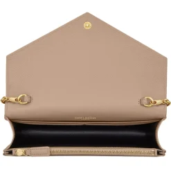 Yves Saint Laurent - Cassandre Envelope Chain Wallet in Grain De Poudre Leather - Dark Beige - Exclusive Collection - Avvenice^ Bags