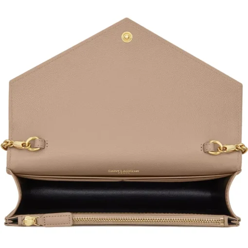 Yves Saint Laurent - Cassandre Envelope Chain Wallet in Grain De Poudre Leather - Dark Beige - Exclusive Collection - Avvenice^ Bags