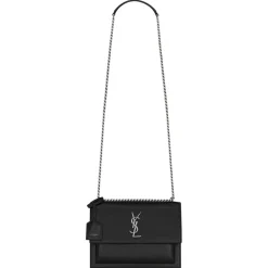 Yves Saint Laurent - Sunset Medium in Coated-Bark Leather - Black - Saint Laurent Exclusive Collection - Avvenice^ Bags