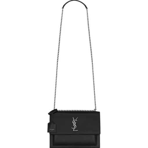 Yves Saint Laurent - Sunset Medium in Coated-Bark Leather - Black - Saint Laurent Exclusive Collection - Avvenice^ Bags