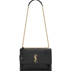 Yves Saint Laurent - Sunset Large in Crocodile-Embossed Leather - Black - Saint Laurent Exclusive Collection - Avvenice^ Bags