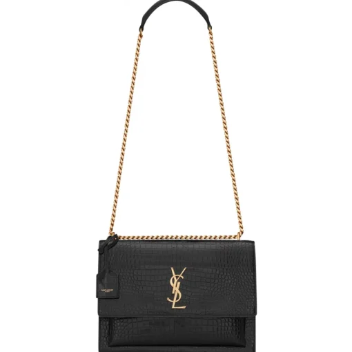 Yves Saint Laurent - Sunset Large in Crocodile-Embossed Leather - Black - Saint Laurent Exclusive Collection - Avvenice^ Bags