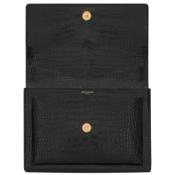 Yves Saint Laurent - Sunset Large in Crocodile-Embossed Leather - Black - Saint Laurent Exclusive Collection - Avvenice^ Bags