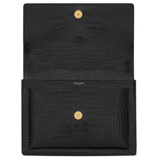 Yves Saint Laurent - Sunset Large in Crocodile-Embossed Leather - Black - Saint Laurent Exclusive Collection - Avvenice^ Bags
