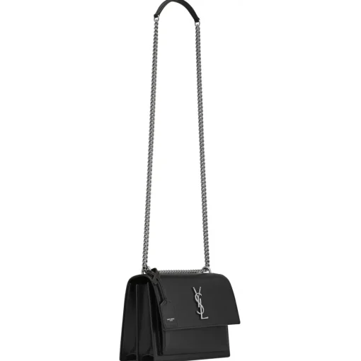 Yves Saint Laurent - Sunset Medium in Coated-Bark Leather - Black - Saint Laurent Exclusive Collection - Avvenice^ Bags
