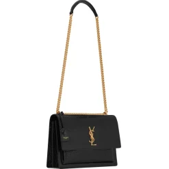 Yves Saint Laurent - Sunset Large in Crocodile-Embossed Leather - Black - Saint Laurent Exclusive Collection - Avvenice^ Bags