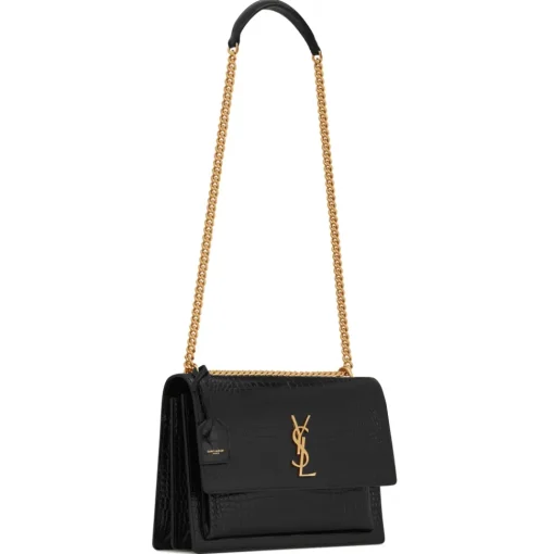 Yves Saint Laurent - Sunset Large in Crocodile-Embossed Leather - Black - Saint Laurent Exclusive Collection - Avvenice^ Bags