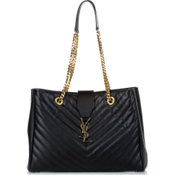 Yves Saint Laurent Vintage - Chevron Monogram Shopper Leather Tote Bag - Black - Leather Handbag - Luxury High Quality - Avvenice^ Vintage Bags