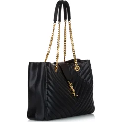 Yves Saint Laurent Vintage - Chevron Monogram Shopper Leather Tote Bag - Black - Leather Handbag - Luxury High Quality - Avvenice^ Vintage Bags