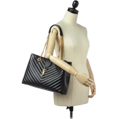 Yves Saint Laurent Vintage - Chevron Monogram Shopper Leather Tote Bag - Black - Leather Handbag - Luxury High Quality - Avvenice^ Vintage Bags