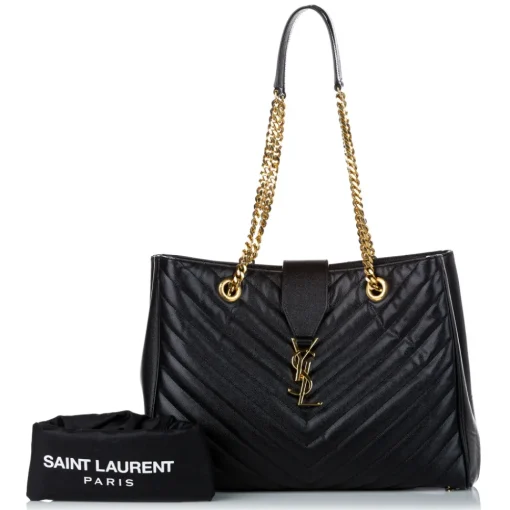 Yves Saint Laurent Vintage - Chevron Monogram Shopper Leather Tote Bag - Black - Leather Handbag - Luxury High Quality - Avvenice^ Vintage Bags