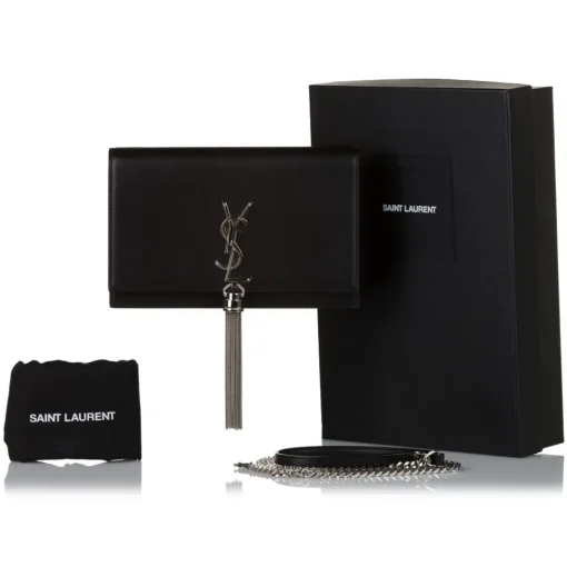 Yves Saint Laurent Vintage - Kate Leather Wallet on Chain - Black Silver - Leather Wallet - Luxury High Quality - Avvenice^ Vintage Bags