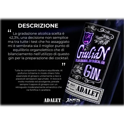 Distilleria Zanin 1895 Zanin 1895 - GiuliaN Gin - Distilled - Adalet Unconventional Groove - Fabrizio Corona Official - Italian Original Botanical Gin - Avvenice