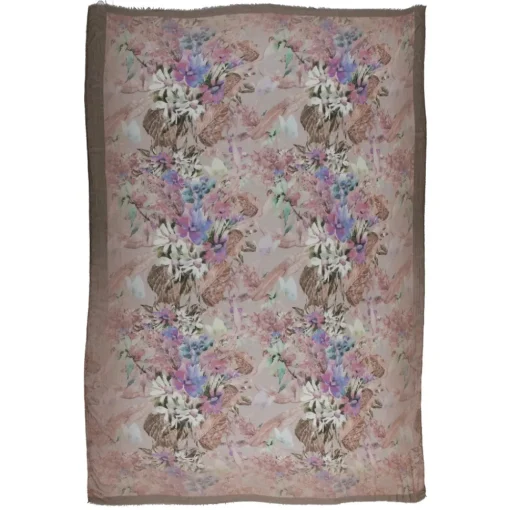 813 - Annalisa Giuntini Scarves-- Cashmere Scarf with Gently Colored Flowers - Scarves and Foulard - Scarf of High Quality Luxury - Avvenice